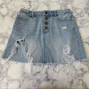 Girls Frayed Distressed Light Washed Button Blue Skirt Bottom 11/12